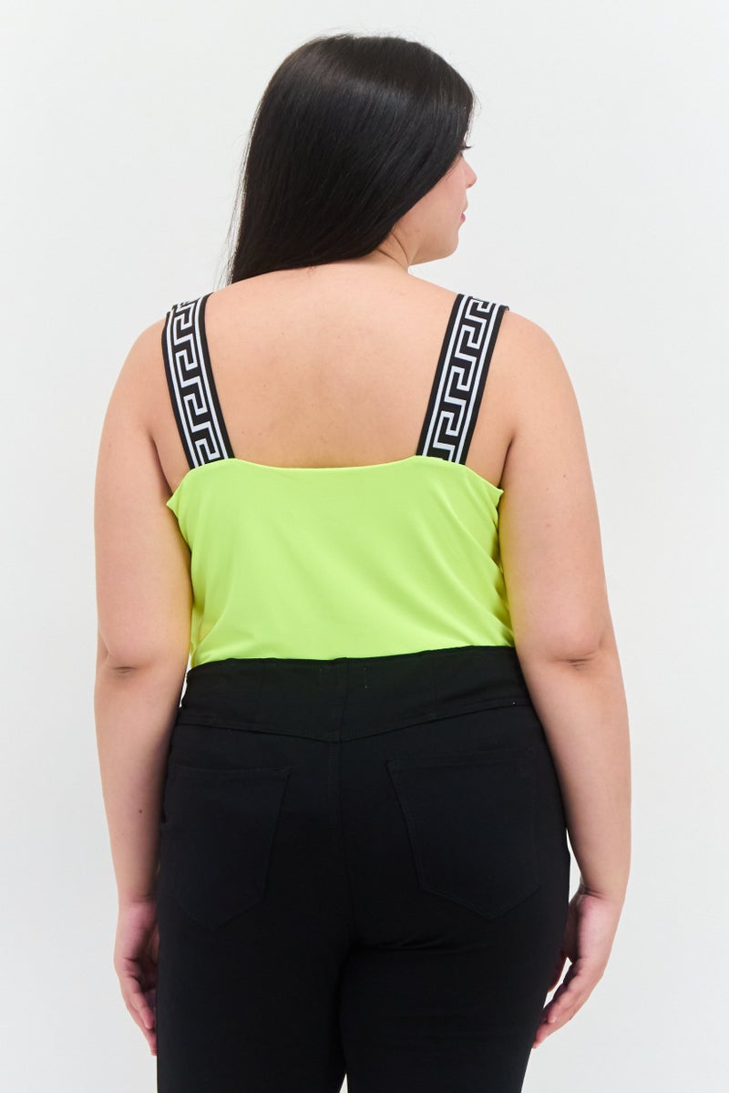 Nina Parker Women Plus Size Printed-Strap Bodysuit, Lime  - Image 2