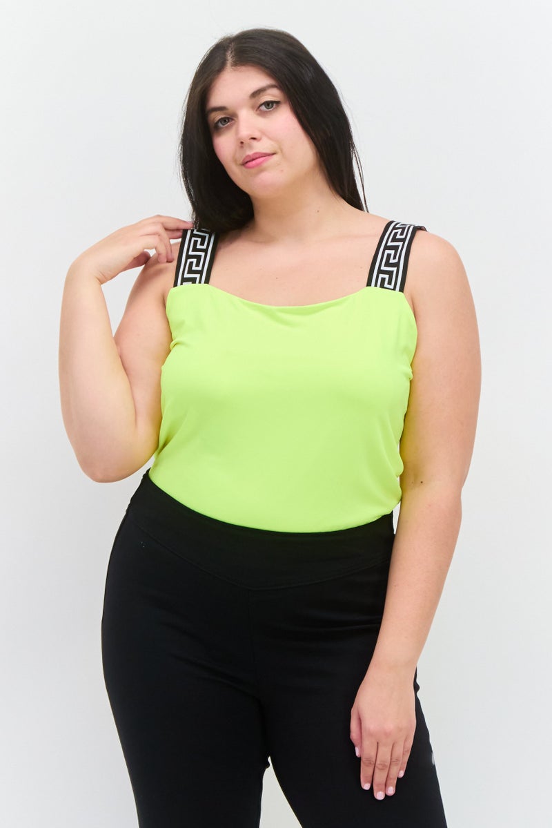 Nina Parker Women Plus Size Printed-Strap Bodysuit, Lime  - Image 1
