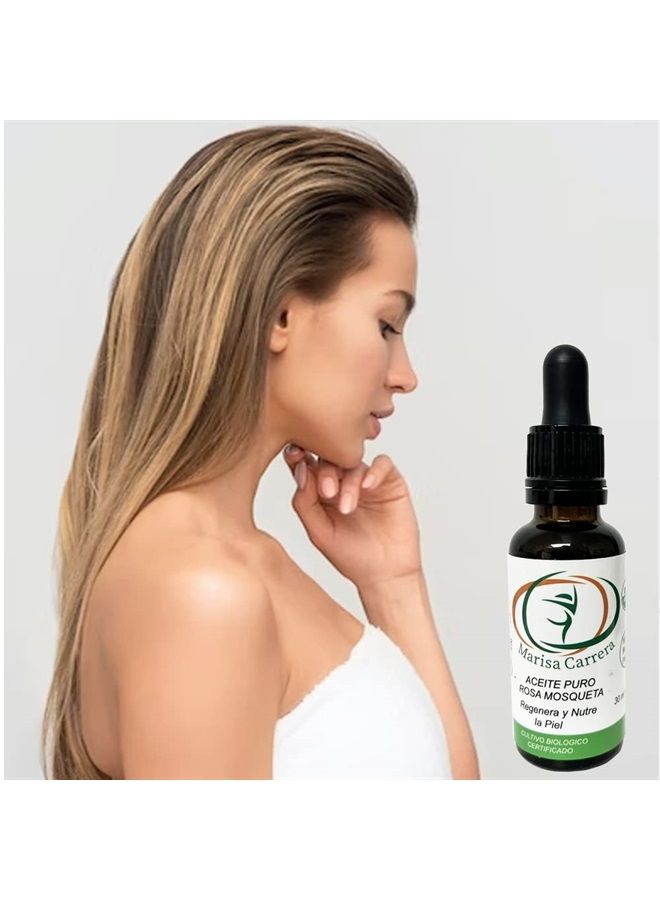 Marisa Carrera 100% Certified Organic Growing Rosehip Oil/Aceite Puro De Rosa Mosqueta 30 Ml.1 Fl.oz./ First Cold Press./Heals Dry Skin, Fine Lines, Acne Scars, Eczema, Psoriasis, Dermatitis, Sun Dama
