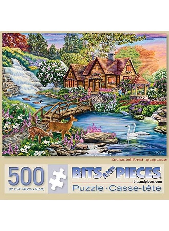 Bits and Pieces Bits and Pieces - 500 Piece Jigsaw Puzzle for Adults 18" x 24" - Enchanted Forest - 500 pc Woodland Cottage, Nature Animals, Waterfall Stream Jigsaw by Artist Cory Carlson  - Image 2