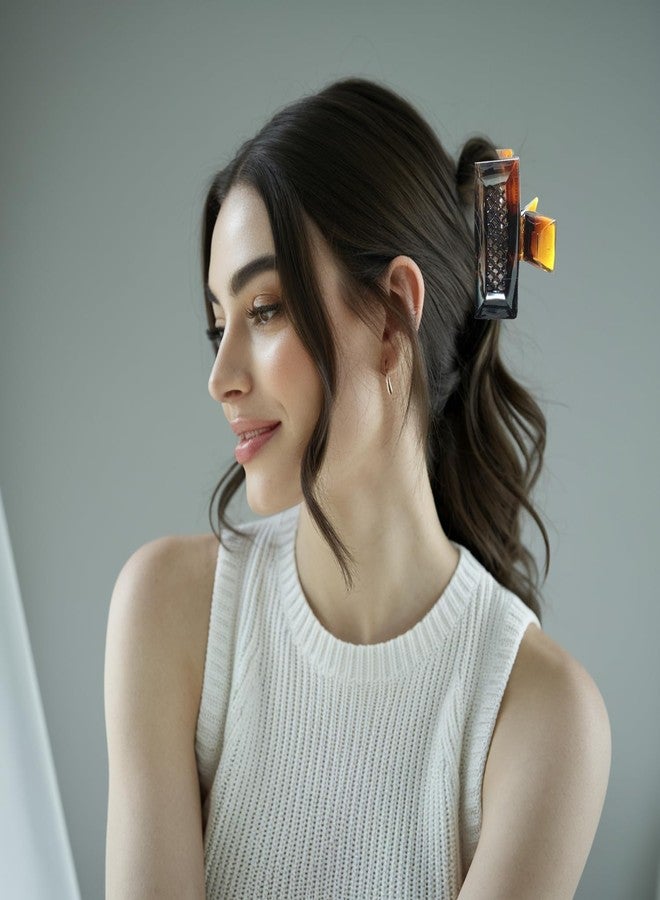 Parcelona French Rectangular Tortoise Shell Brown 3 1/2” Celluloid Acetate No Slip Grip Hair Jaw Claw Clip Clamp for Women and Girls Paris Hair Accessories, Made in France - Image 2