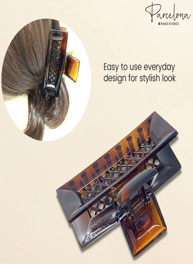 Parcelona French Rectangular Tortoise Shell Brown 3 1/2” Celluloid Acetate No Slip Grip Hair Jaw Claw Clip Clamp for Women and Girls Paris Hair Accessories, Made in France - Image 4