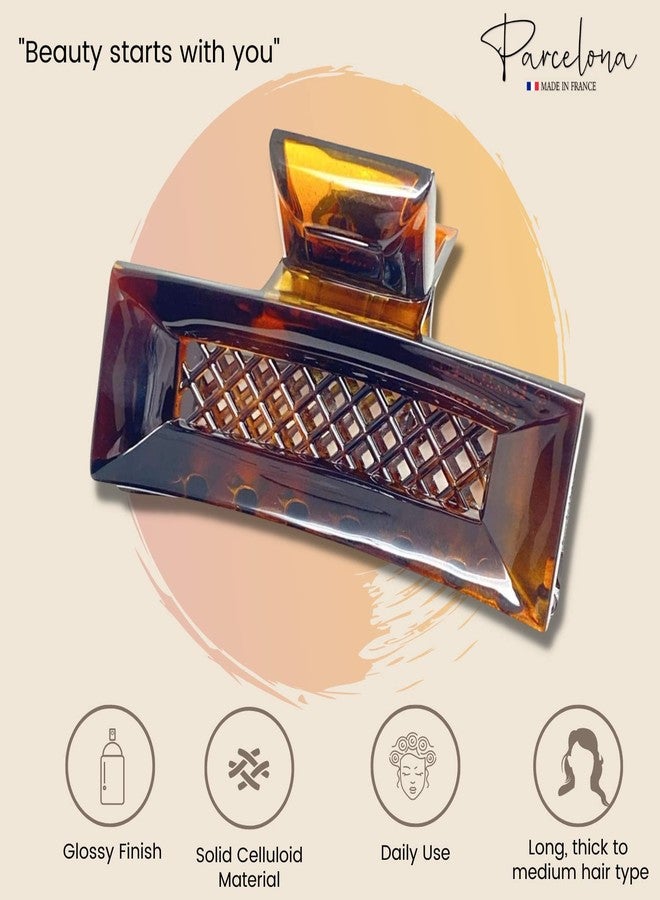 Parcelona French Rectangular Tortoise Shell Brown 3 1/2” Celluloid Acetate No Slip Grip Hair Jaw Claw Clip Clamp for Women and Girls Paris Hair Accessories, Made in France - Image 3