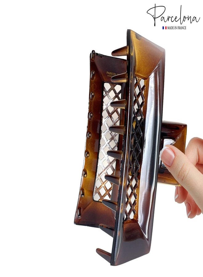 Parcelona French Rectangular Tortoise Shell Brown 3 1/2” Celluloid Acetate No Slip Grip Hair Jaw Claw Clip Clamp for Women and Girls Paris Hair Accessories, Made in France - Image 5