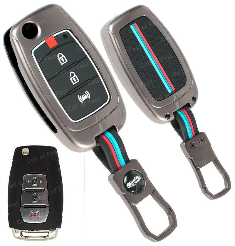 Coll of Fest® Metal Silicon Key Cover Compatible for Mahindra XUV300, Alturas G4 Flip Smart Key Cover Metal and Silicon Protection Special Feature Visible in Low-Light Conditions - Image 1