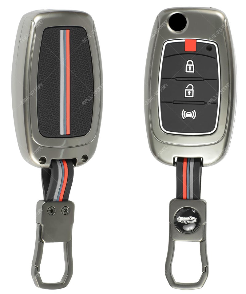 Coll of Fest® Metal Silicon Key Cover Compatible for Mahindra XUV300, Alturas G4 Flip Smart Key Cover Metal and Silicon Protection Special Feature Visible in Low-Light Conditions - Image 3