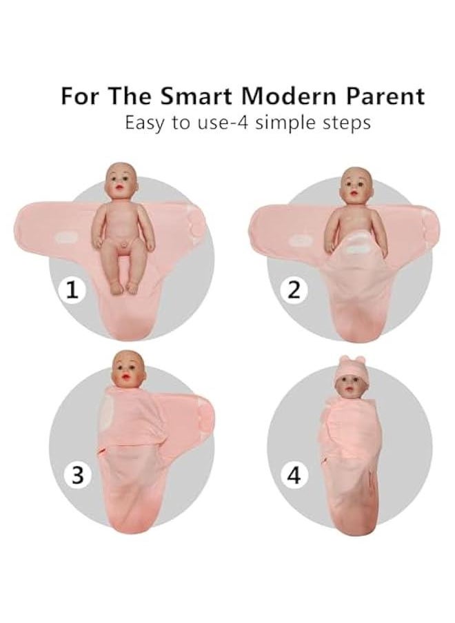 Gonice Baby Swaddle Sleep Sack with Hat Set for 0-3 Months 3-Pack Soft Cotton Newborn Wearable Swaddle Wrap for Girls Boys(Pink Flower Set)  - Image 3