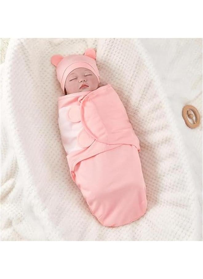 Gonice Baby Swaddle Sleep Sack with Hat Set for 0-3 Months 3-Pack Soft Cotton Newborn Wearable Swaddle Wrap for Girls Boys(Pink Flower Set)  - Image 4