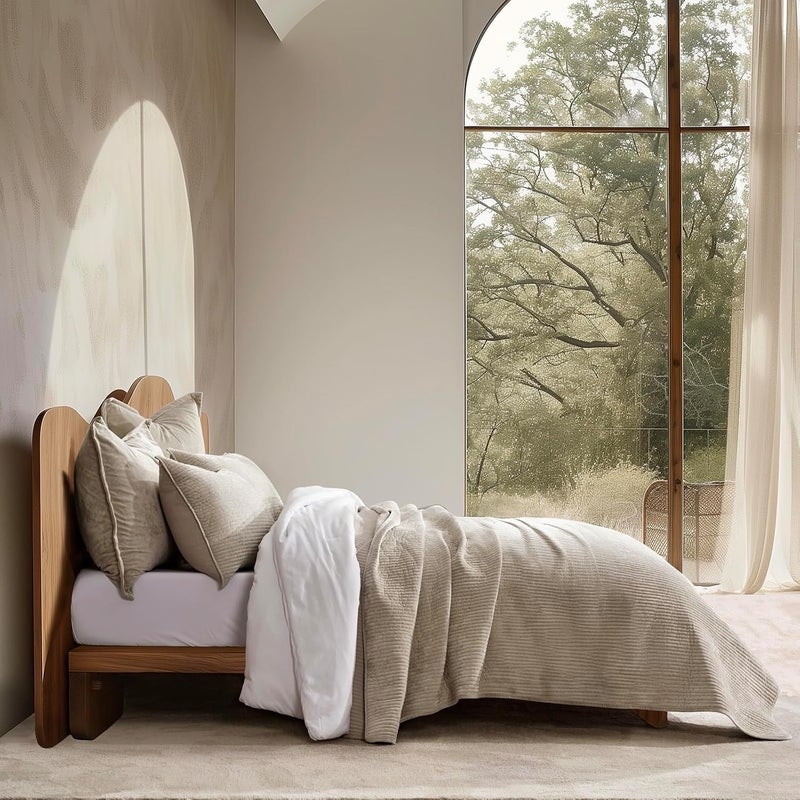 EVERGRACE Velvet Quilt Set Queen Size, Luxurious Soft Quilted Bedding Sets, Lightweight Velvet Comforter for All Season, Striped Channel Bedspread Coverlet with 2 Shams, Urban Taupe - Image 3