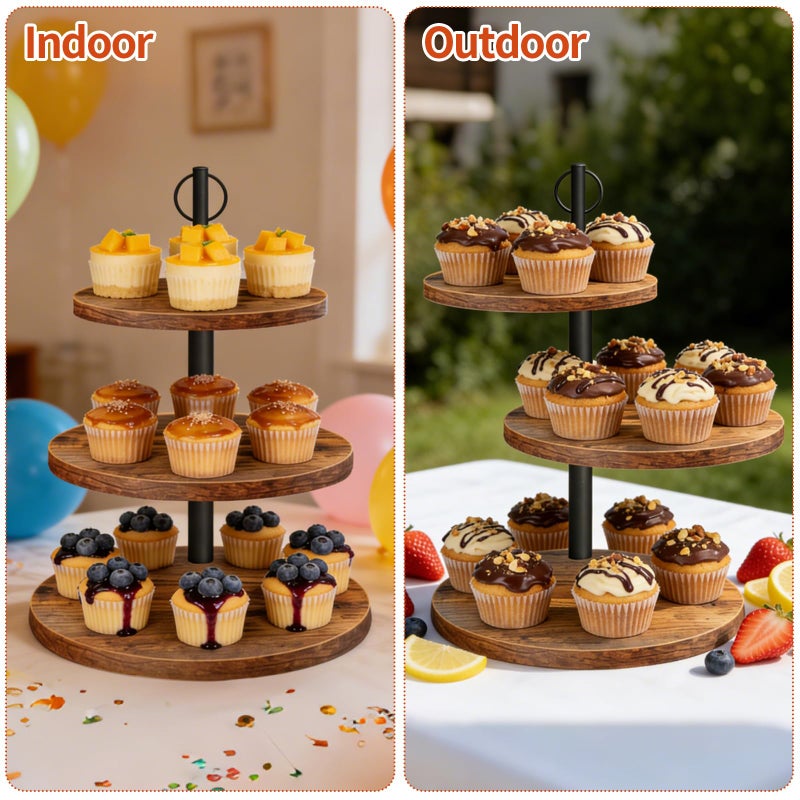 OugeWood Cupcake Stand, 3 Tier Cupcake Stand Rustic Dessert Table Display Set Wood Cupcake Tower Cake Stand Tiered Tray Stand for Wedding Birthday Baby Shower 1 Pack - Image 2