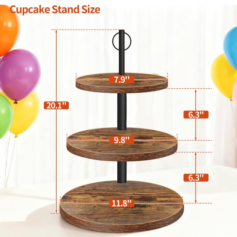OugeWood Cupcake Stand, 3 Tier Cupcake Stand Rustic Dessert Table Display Set Wood Cupcake Tower Cake Stand Tiered Tray Stand for Wedding Birthday Baby Shower 1 Pack - Image 3