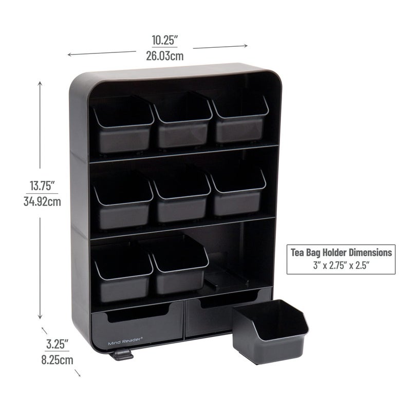 Mind Reader Tea Bag Organizer, Tea Station Organizer, Countertop Storage, Kitchen, Plastic, 10.25"L x 3.25"W x 13.75"H, Black - Image 5