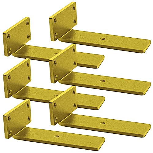 YMDparts Floating Shelf Brackets Heavy Duty - 1/5 Inch Thick Industrial Gold Metal L Brackets, Premium Solid Steel Shelf Supports for Shelves - 6 Inch Heavy Floating Shelves Hardware (6Pcs) - Image 1