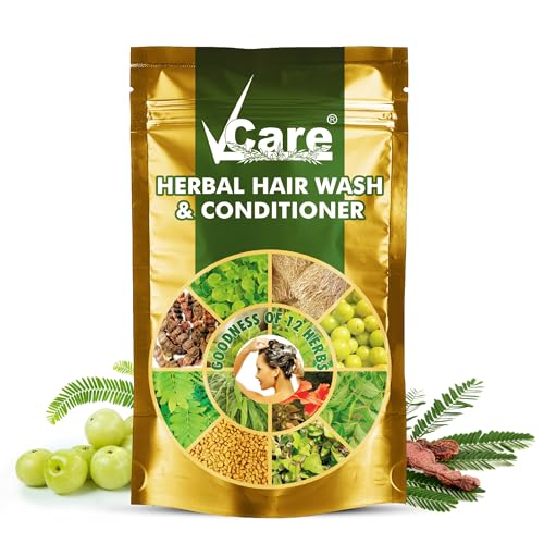 VCare Herbal Hair Wash And Conditioner For Men And Women| 100% Natural With 12+ Herbs Amla, Shikakai, Bhringraj, Hibiscus Powder For All Hair Type,-100gm (Pack Of 10) - Image 2