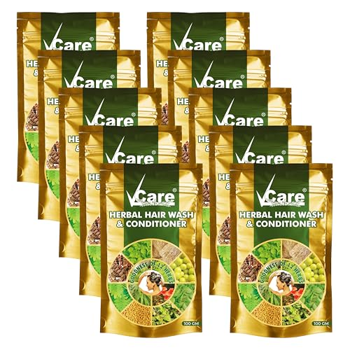 VCare Herbal Hair Wash And Conditioner For Men And Women| 100% Natural With 12+ Herbs Amla, Shikakai, Bhringraj, Hibiscus Powder For All Hair Type,-100gm (Pack Of 10) - Image 1