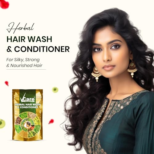 VCare Herbal Hair Wash And Conditioner For Men And Women| 100% Natural With 12+ Herbs Amla, Shikakai, Bhringraj, Hibiscus Powder For All Hair Type,-100gm (Pack Of 10) - Image 3