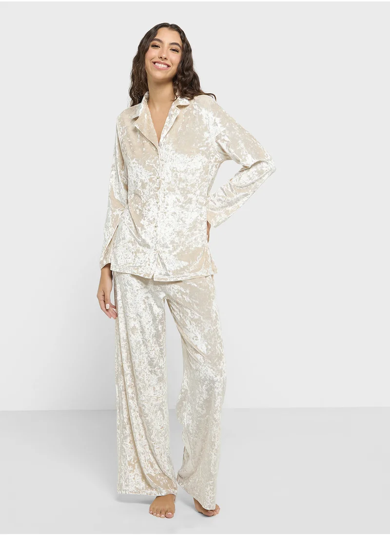 Ginger Velvet Oversize Shirt & Pant Co-ord Set
