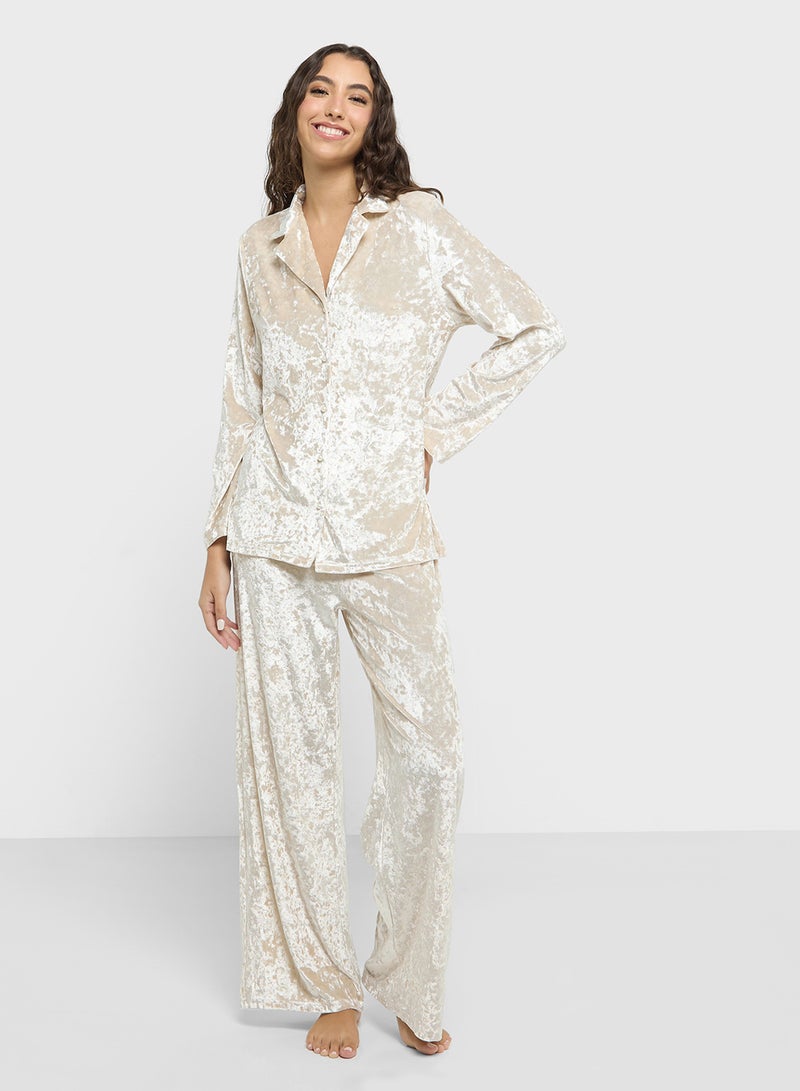 Ginger Velvet Oversize Shirt & Pant Co-ord Set - Image 1