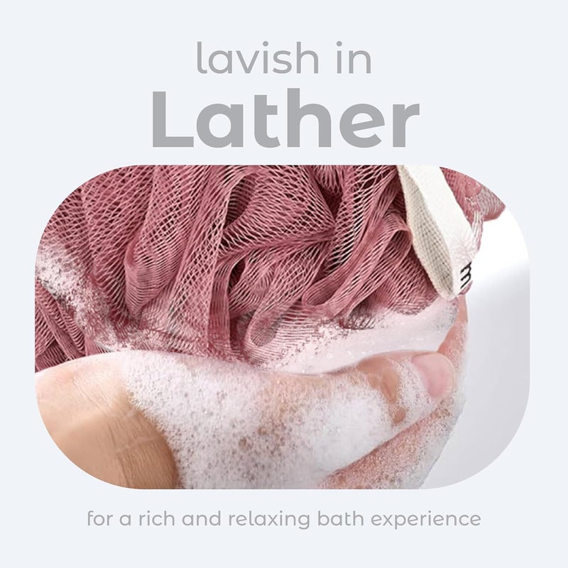 MainBasics Bath Shower Loofah Sponge Pouf Body Scrubber Exfoliator Body Wash Sponge (Set of 3, Coral Reef) - Image 4