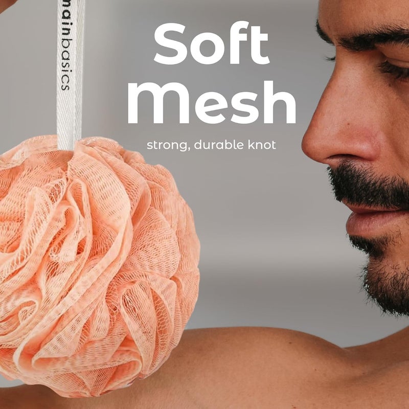 MainBasics Bath Shower Loofah Sponge Pouf Body Scrubber Exfoliator Body Wash Sponge (Set of 3, Coral Reef) - Image 3
