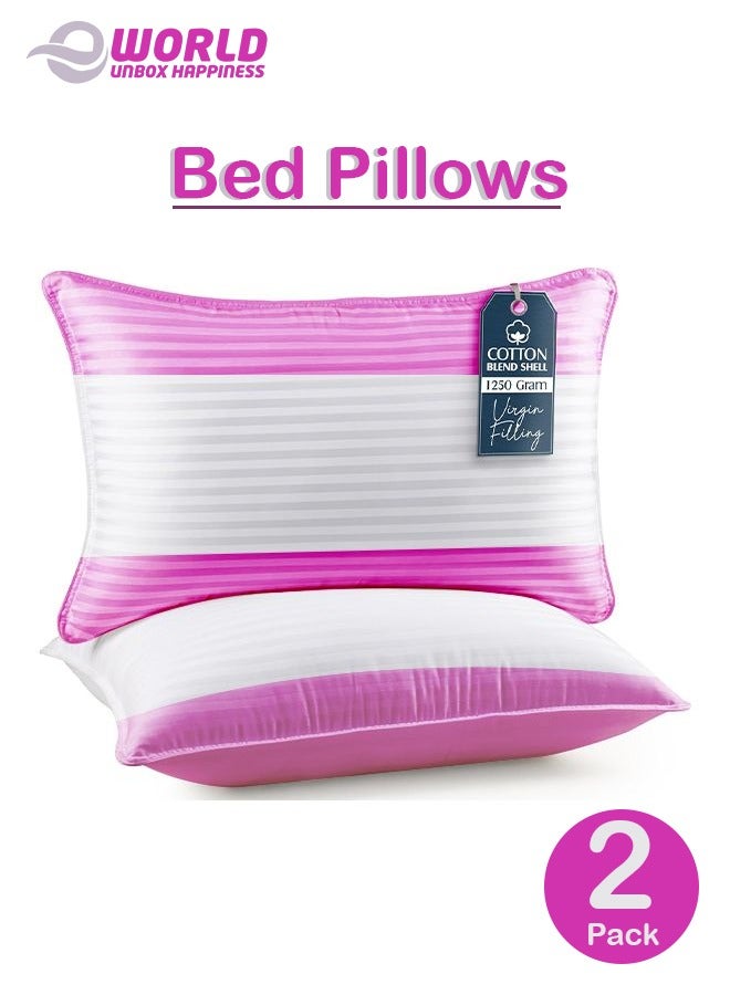 إي وورلد طقم مكون من 2 وسادة سرير بديلة للريش، حشوة 1250 جرام، غطاء من مزيج القطن، جودة فندقية، مقاس 50x75 سم، وردي-أبيض