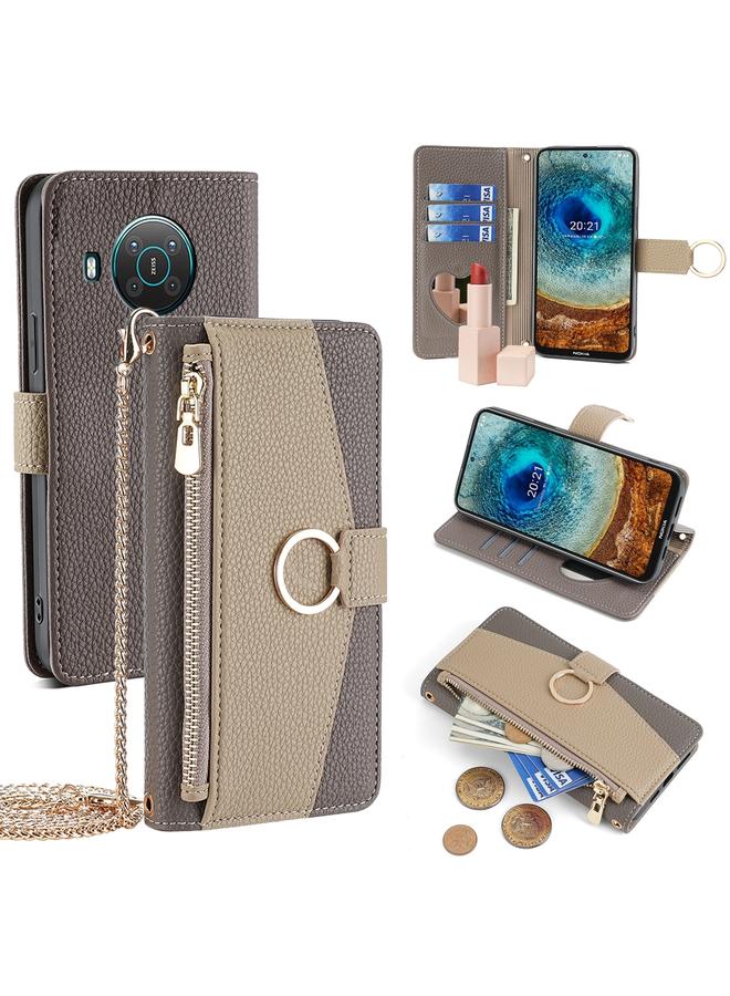 اس-توب جراب هاتف Nokia X10 / X20 Crossbody مصنوع من الجلد بملمس الليتشي - Image 1