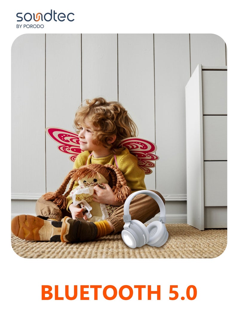 porodo Soundtec Kids Wireless Over-Ear Headphone / Easy Pairing / Clear Sounds / Comfortable Fit / Touch Controls / Safe and Soft Materials- White Cat  - Image 5