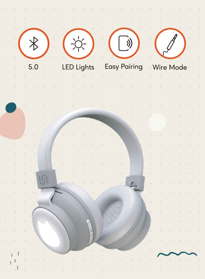 porodo Soundtec Kids Wireless Over-Ear Headphone / Easy Pairing / Clear Sounds / Comfortable Fit / Touch Controls / Safe and Soft Materials- White Cat  - Image 3
