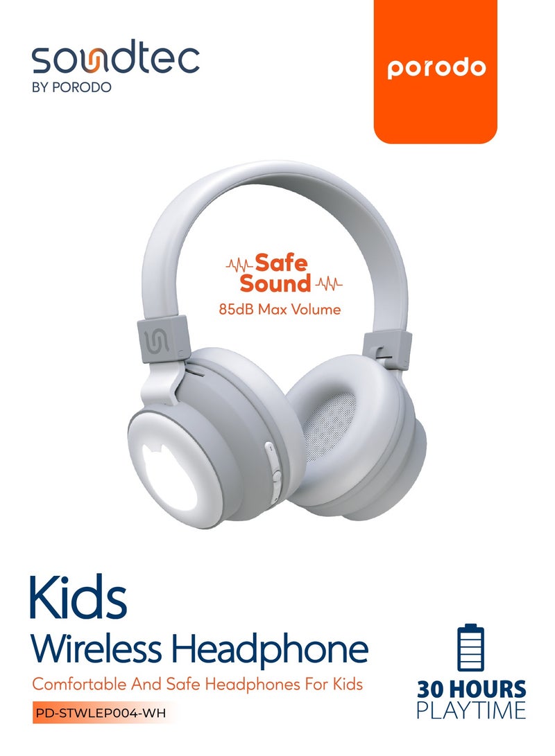 porodo Soundtec Kids Wireless Over-Ear Headphone / Easy Pairing / Clear Sounds / Comfortable Fit / Touch Controls / Safe and Soft Materials- White Cat  - Image 1