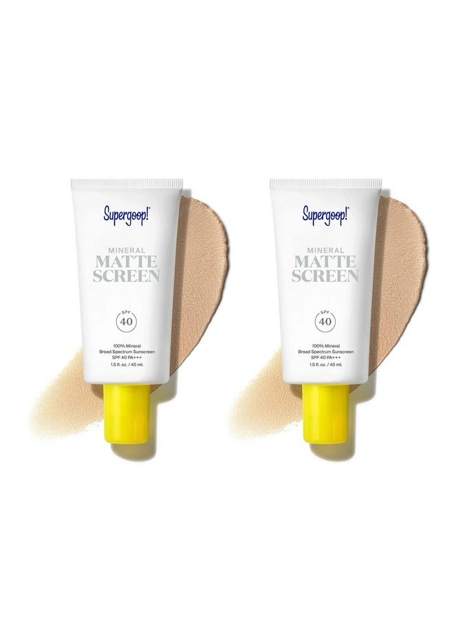Supergoop! واقي شمسي معدني غير لامع (عامل حماية من الشمس 40) عبوة من قطعتين، 45 مل، خالٍ من الزيوت المعدنية بنسبة 100%، واقي شمسي واسع الطيف ينعم مظهر البشرة ويقلل من المسام ويتحكم في اللمعان ومقاوم للماء والعرق  - Image 1