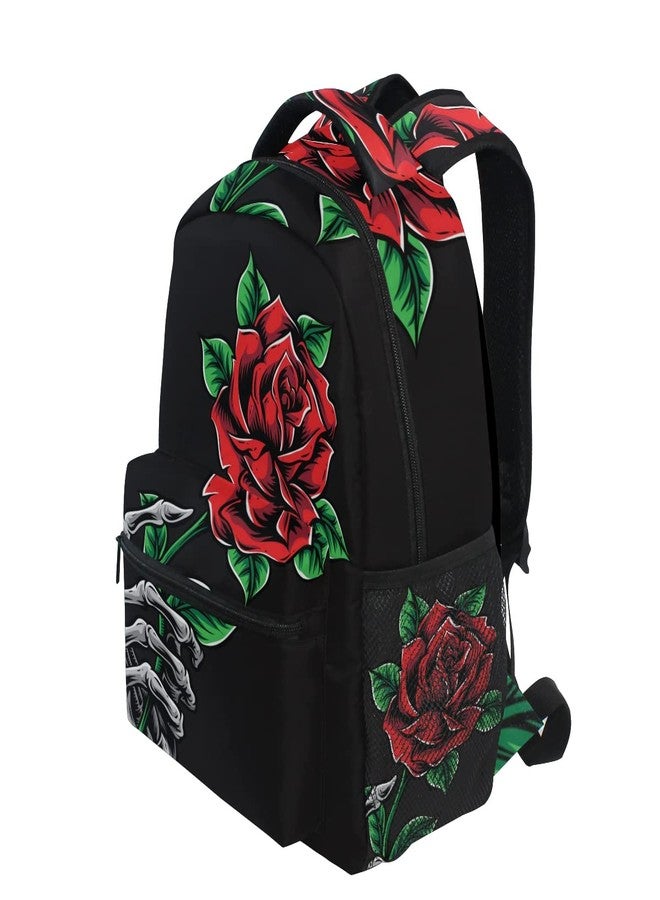 Glaphy حقيبة ظهر Glaphy Skull Rose Flower، حقائب مدرسية خفيفة الوزن للسفر، حقائب كتب للكمبيوتر المحمول، حقيبة ظهر يومية للرجال والنساء والأطفال - Image 3