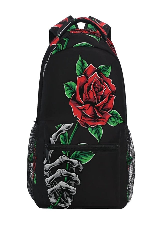 Glaphy حقيبة ظهر Glaphy Skull Rose Flower، حقائب مدرسية خفيفة الوزن للسفر، حقائب كتب للكمبيوتر المحمول، حقيبة ظهر يومية للرجال والنساء والأطفال - Image 1