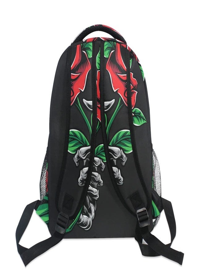 Glaphy حقيبة ظهر Glaphy Skull Rose Flower، حقائب مدرسية خفيفة الوزن للسفر، حقائب كتب للكمبيوتر المحمول، حقيبة ظهر يومية للرجال والنساء والأطفال - Image 4