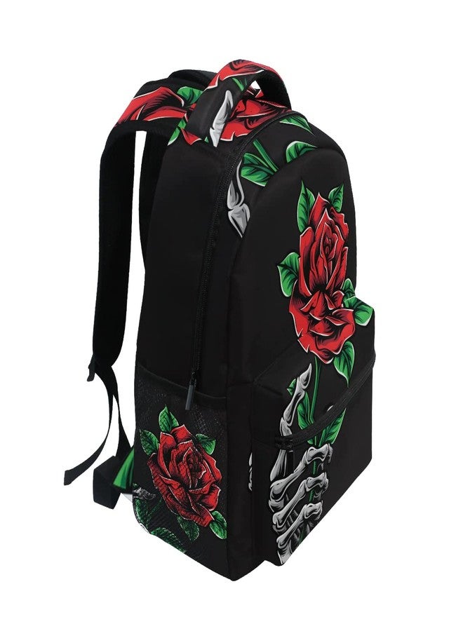 Glaphy حقيبة ظهر Glaphy Skull Rose Flower، حقائب مدرسية خفيفة الوزن للسفر، حقائب كتب للكمبيوتر المحمول، حقيبة ظهر يومية للرجال والنساء والأطفال - Image 2