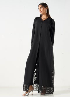 Hadiyath Al Madinah Monochrome Sheer Embroidered Abaya - HM  - Image 1