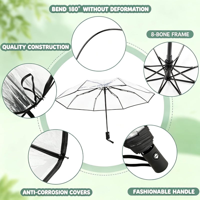 Simsedery Clear Transparent Automatic Folding Umbrella, Lightweight Portable Windproof Travel Umbrella Auto Open Close Design for Rain Wind Snow, Adult Unisex Use - Image 4