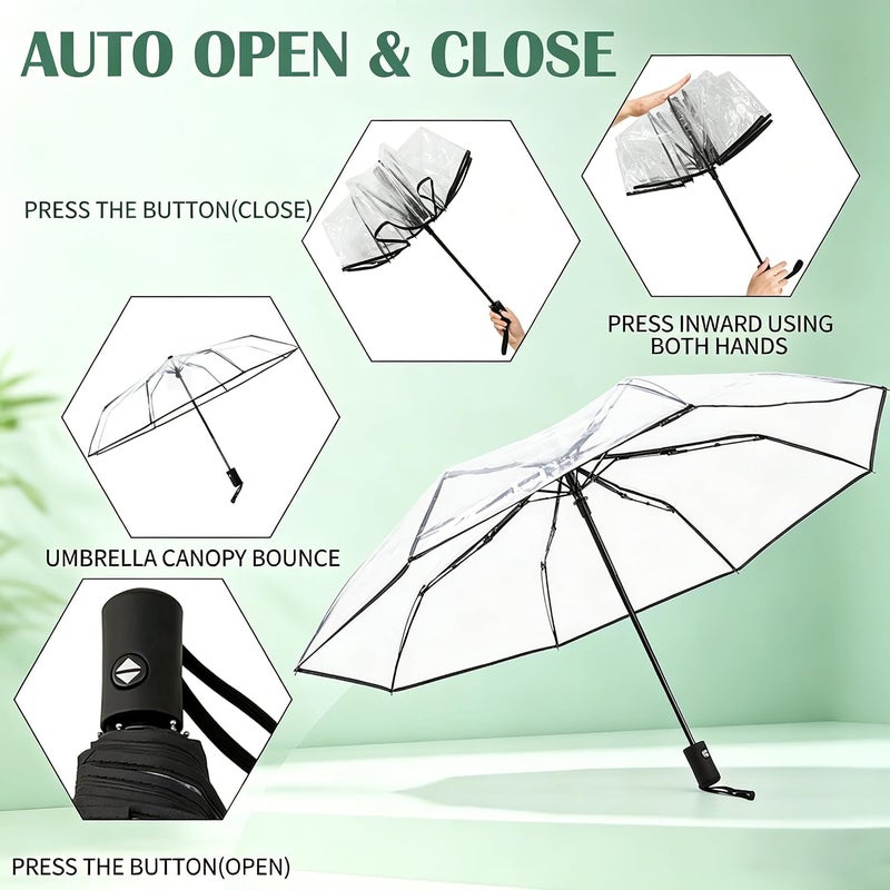 Simsedery Clear Transparent Automatic Folding Umbrella, Lightweight Portable Windproof Travel Umbrella Auto Open Close Design for Rain Wind Snow, Adult Unisex Use - Image 3