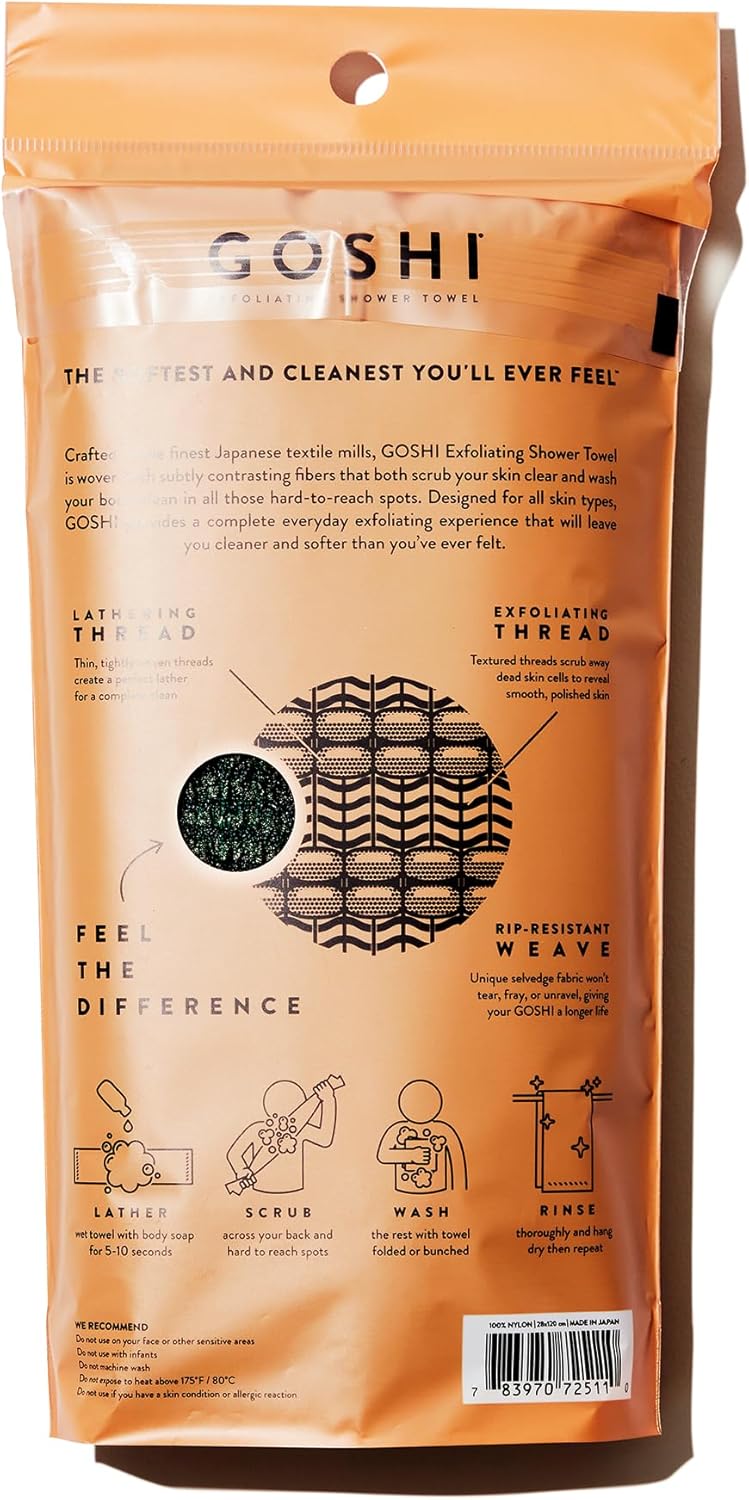 GOSHI Exfoliating Shower Towel - Rip-Resistant Exfoliating Washcloth for All Skin Types - Moss Green - Made in Japan - Image 2