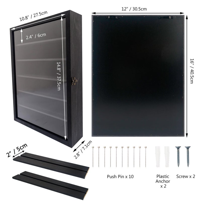 FramePro Shadow Box Frame Display Case 12x16 with Removable Shelves, Deep Memory Box Trinket Knick Knack Shelf Cabinet for Collector, Keepsake Coins Military Medals Wedding Flowers Black - Image 4