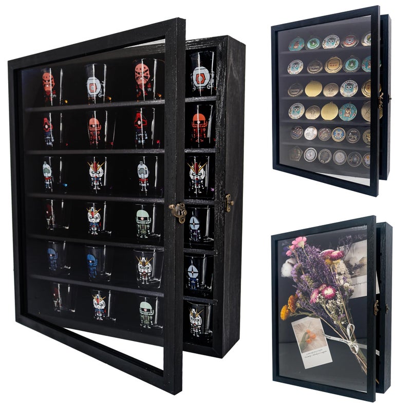 FramePro Shadow Box Frame Display Case 12x16 with Removable Shelves, Deep Memory Box Trinket Knick Knack Shelf Cabinet for Collector, Keepsake Coins Military Medals Wedding Flowers Black - Image 1