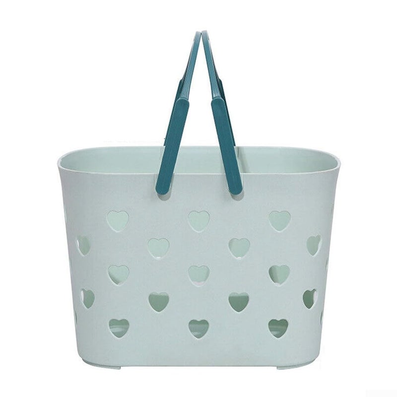 Green Plastic Shower Tote Basket With Handle Portable Bath Organizer For Storage - Image 2