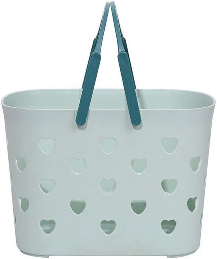 Green Plastic Shower Tote Basket With Handle Portable Bath Organizer For Storage - Image 1