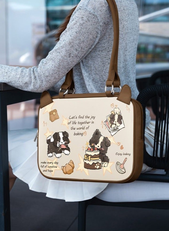 حقيبة كمبيوتر محمول مقاس 13.3/14/15 بوصة، حقيبة كمبيوتر محمول متعددة الوظائف ذات سعة كبيرة لأجهزة الكمبيوتر المحمولة منMAC HP وDell وAcer وAsus، باللون البني، كلب صغير بيج - Image 2