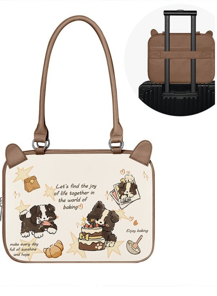 حقيبة كمبيوتر محمول مقاس 13.3/14/15 بوصة، حقيبة كمبيوتر محمول متعددة الوظائف ذات سعة كبيرة لأجهزة الكمبيوتر المحمولة منMAC HP وDell وAcer وAsus، باللون البني، كلب صغير بيج - Image 3