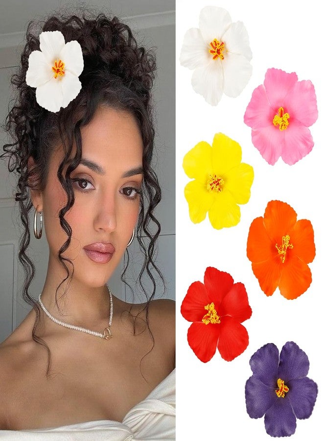 AIBFRID 6Pcs Hawaiian Flower Hair Clips for Women 3.5 Inch Artificial Tropical Flower Clips Hibiscus Hair Clip Hair Accessories for Beach Vacation Party - Image 1