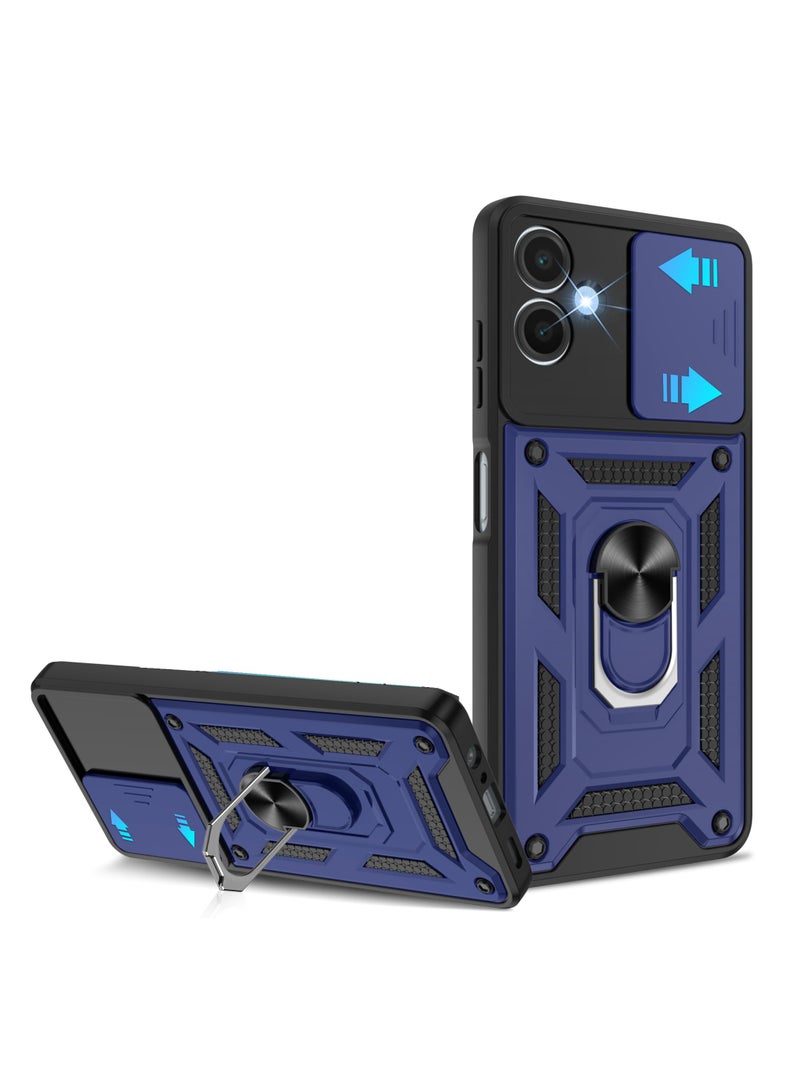 for Samsung Galaxy A06 4G Case Cover, Slide Camera Lens Cover, Magnetic Ring Holder Kickstand Protective Phone Case for Samsung Galaxy A06 4G, Blue  - Image 1