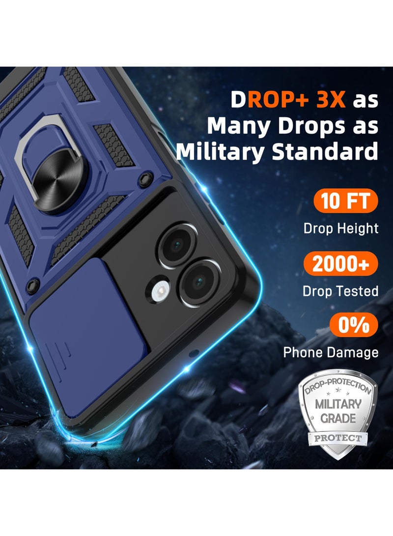 for Samsung Galaxy A06 4G Case Cover, Slide Camera Lens Cover, Magnetic Ring Holder Kickstand Protective Phone Case for Samsung Galaxy A06 4G, Blue  - Image 3
