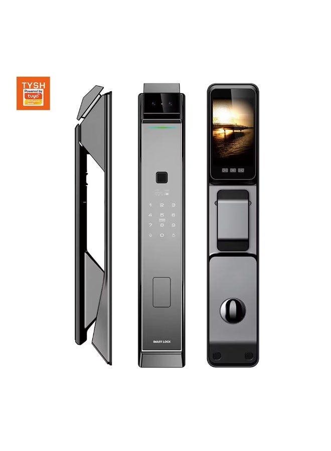 Tuya Smart door lock equipped with a camera and supports Face ID, fingerprint, password, phone application (Tuya Smart), card and key - Image 1