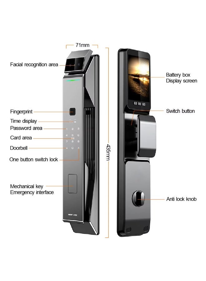 Tuya Smart door lock equipped with a camera and supports Face ID, fingerprint, password, phone application (Tuya Smart), card and key - Image 4
