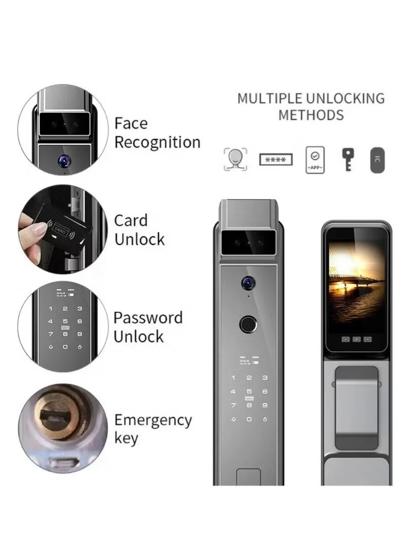Tuya Smart door lock equipped with a camera and supports Face ID, fingerprint, password, phone application (Tuya Smart), card and key - Image 3